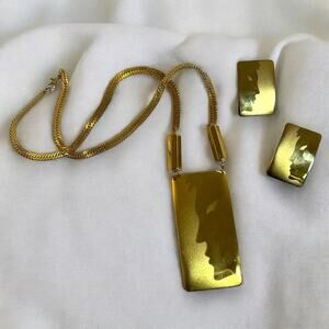 Rare Unique 1980s Frosted Metal Face Jewelry Set